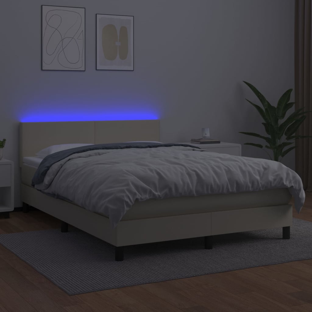 kontinentalseng med LED-lys 140x190 cm kunstlæder cremefarvet