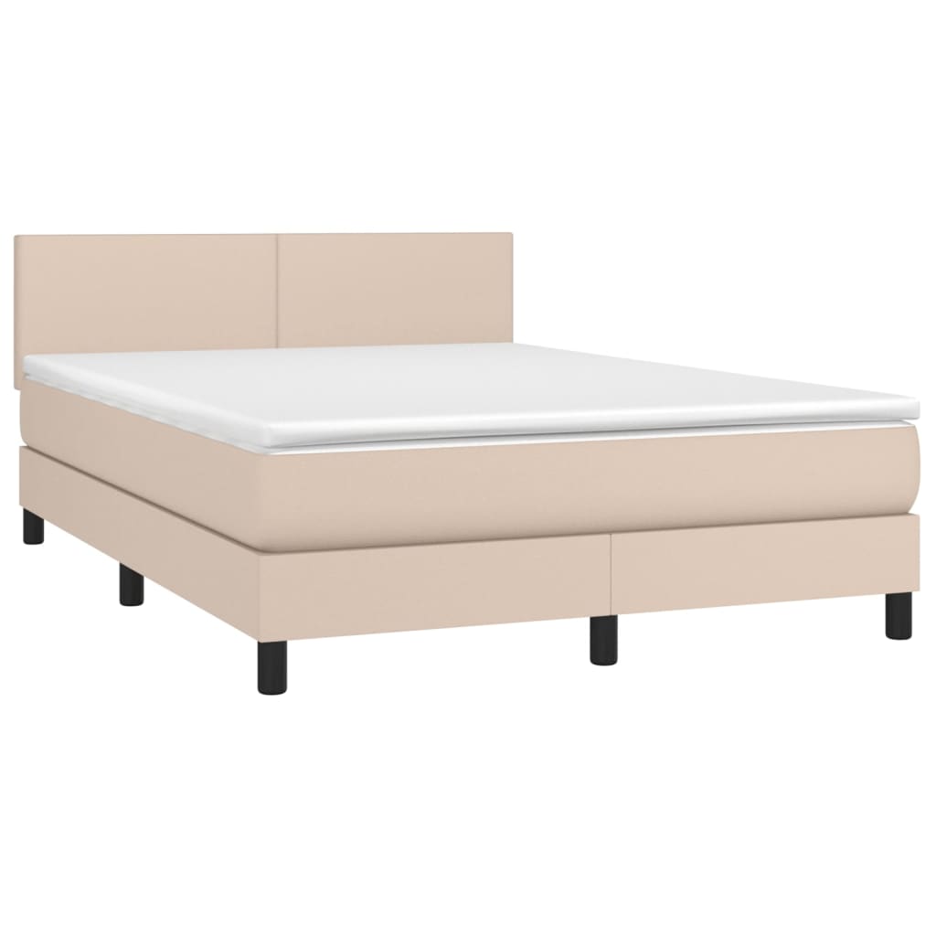 kontinentalseng LED-lys 140x190 cm kunstlæder cappuccinofarvet