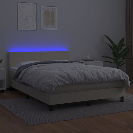 kontinentalseng med LED-lys 140x200 cm kunstlæder cremefarvet