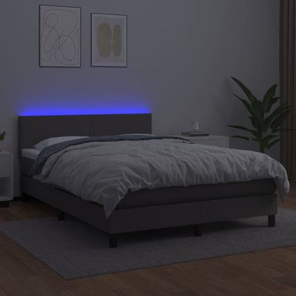 kontinentalseng med LED-lys 140x200 cm kunstlæder grå