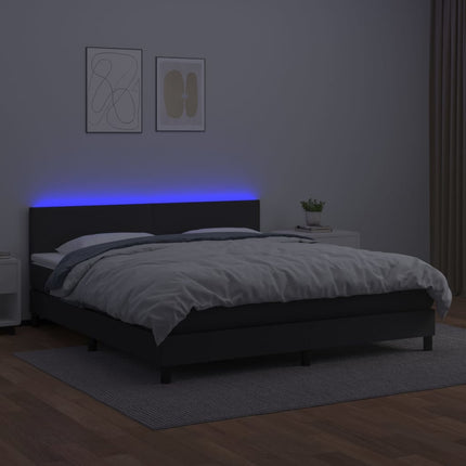 kontinentalseng med LED-lys 160x200 cm kunstlæder sort