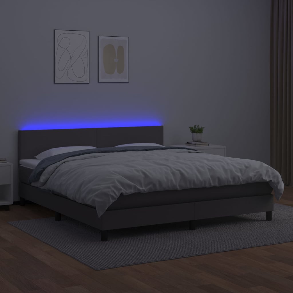 kontinentalseng med LED-lys 160x200 cm kunstlæder grå