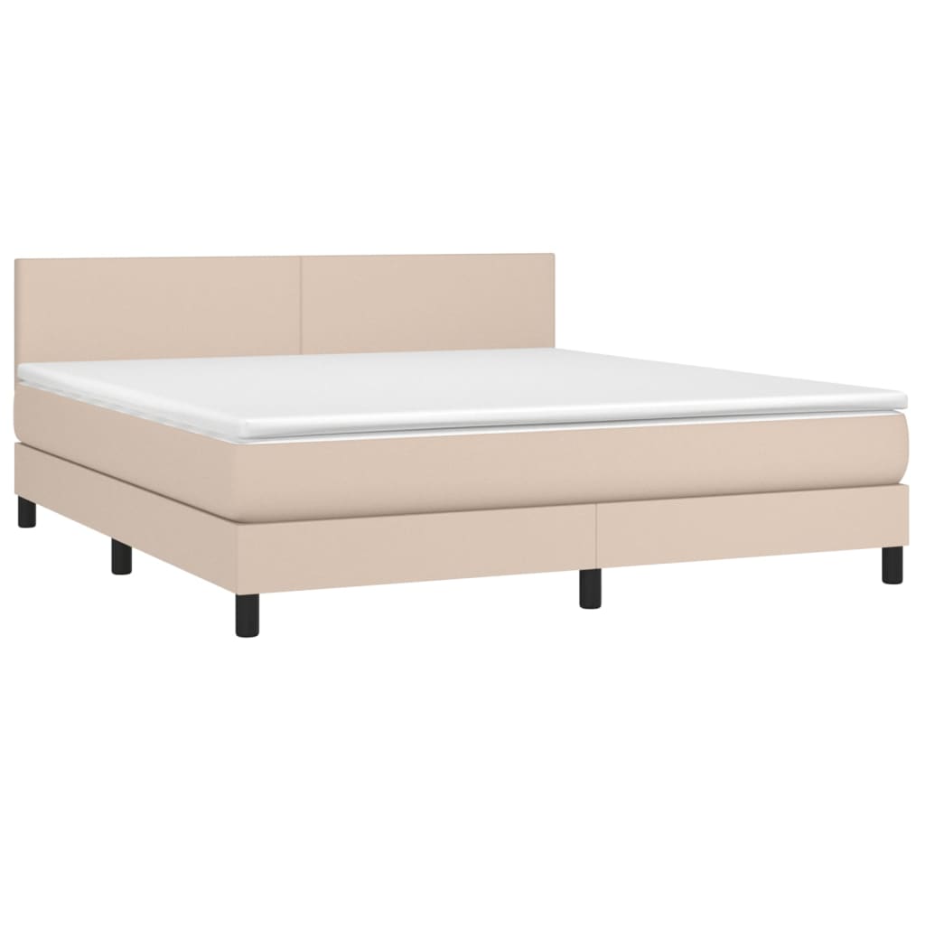 kontinentalseng LED-lys 180x200 cm kunstlæder cappuccinofarvet
