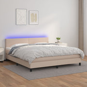 kontinentalseng LED-lys 180x200 cm kunstlæder cappuccinofarvet
