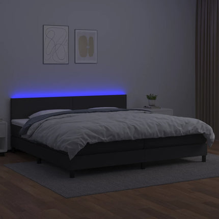 kontinentalseng med LED-lys 200x200 cm kunstlæder sort