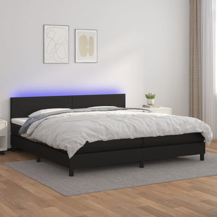 kontinentalseng med LED-lys 200x200 cm kunstlæder sort