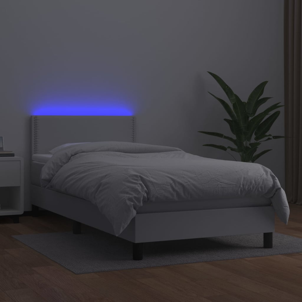 kontinentalseng med LED-lys 100x200 cm kunstlæder hvid