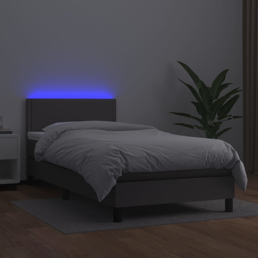 kontinentalseng med LED-lys 100x200 cm kunstlæder grå