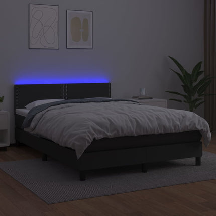 kontinentalseng med LED-lys 140x190 cm kunstlæder sort