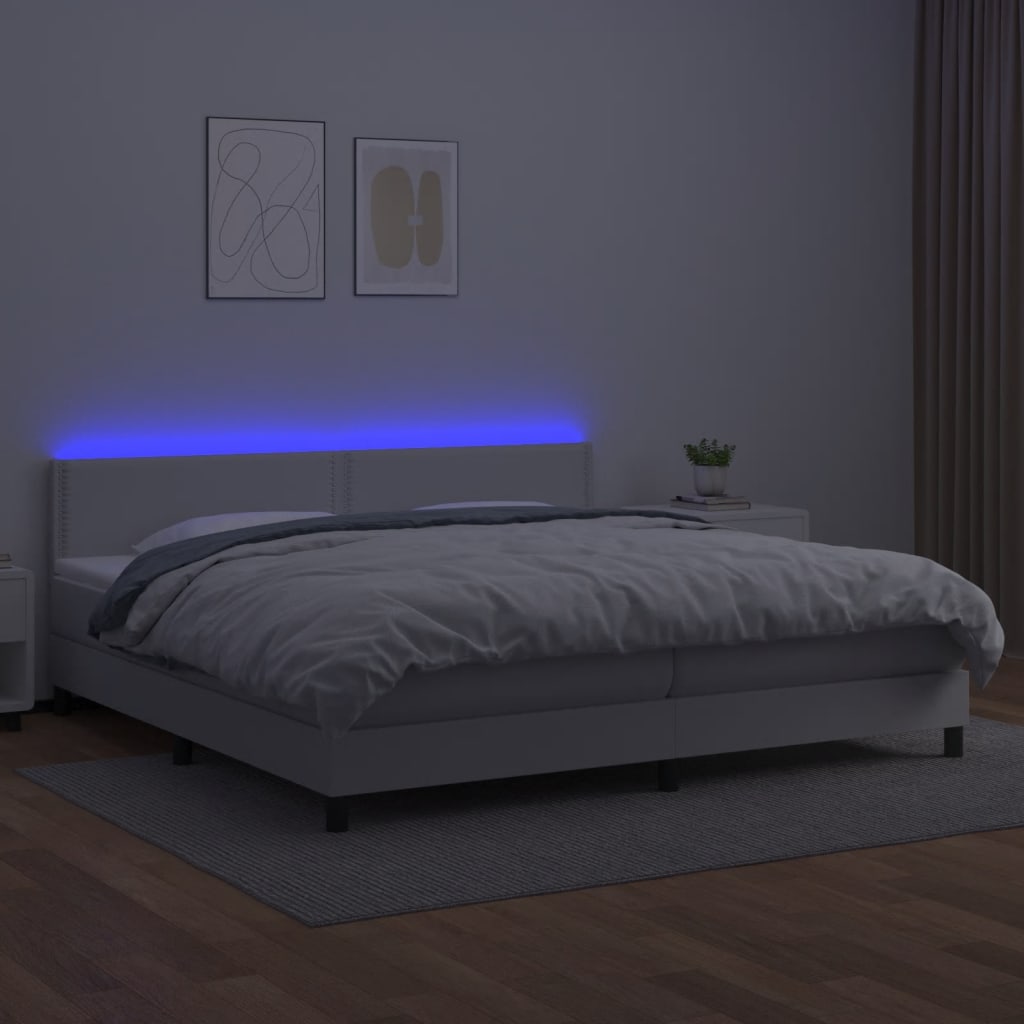 kontinentalseng med LED-lys 200x200 cm kunstlæder hvid