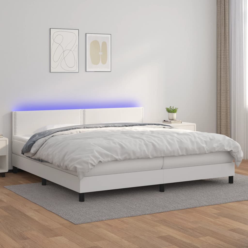 kontinentalseng med LED-lys 200x200 cm kunstlæder hvid