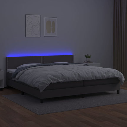 kontinentalseng med LED-lys 200x200 cm kunstlæder grå