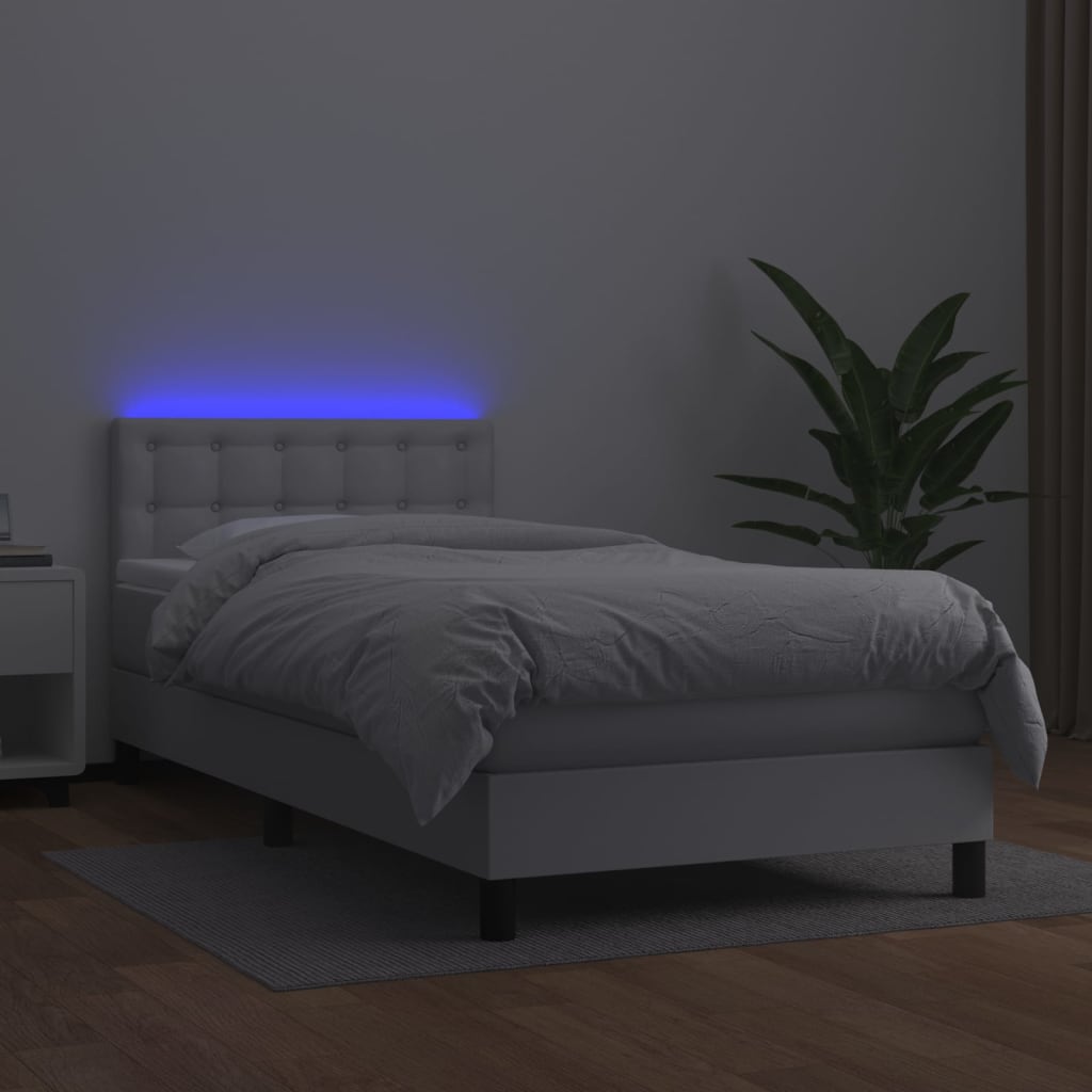 kontinentalseng med LED-lys 80x200 cm kunstlæder hvid
