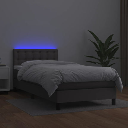 kontinentalseng med LED-lys 80x200 cm kunstlæder grå