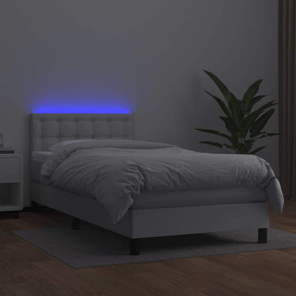 kontinentalseng med LED-lys 90x190 cm kunstlæder hvid