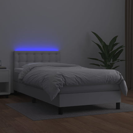 kontinentalseng med LED-lys 90x190 cm kunstlæder hvid
