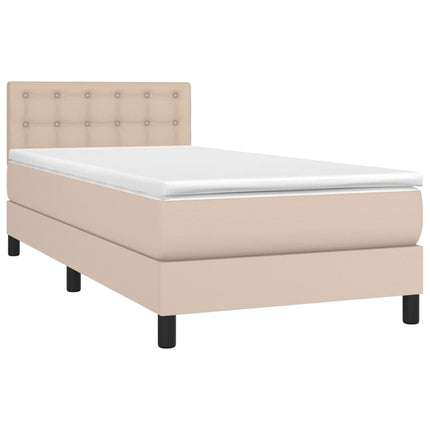 kontinentalseng LED-lys 90x200 cm kunstlæder cappuccinofarvet