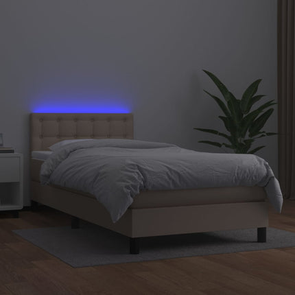kontinentalseng LED-lys 90x200 cm kunstlæder cappuccinofarvet
