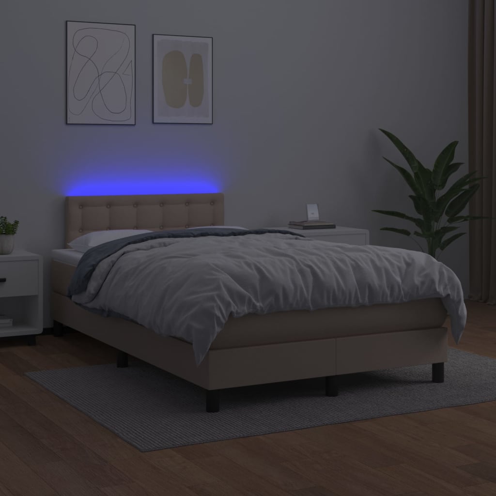 kontinentalseng med LED-lys 120x200 cm kunstlæder cappuccino
