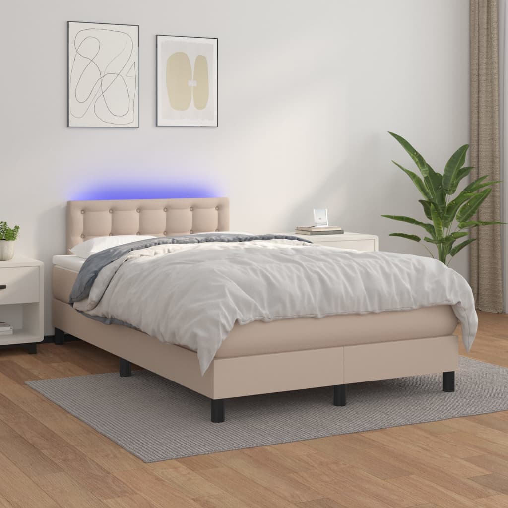 kontinentalseng med LED-lys 120x200 cm kunstlæder cappuccino