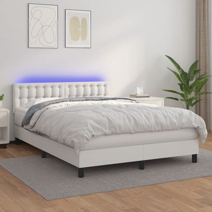 kontinentalseng med LED-lys 140x190 cm kunstlæder hvid