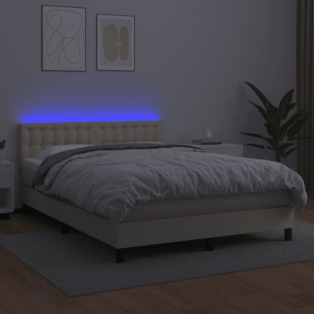 kontinentalseng med LED-lys 140x200 cm kunstlæder cremefarvet