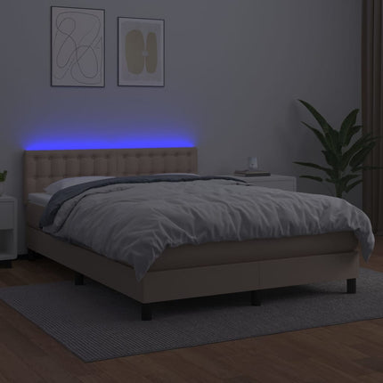 kontinentalseng LED-lys 140x200 cm kunstlæder cappuccinofarvet