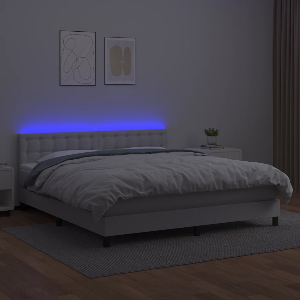 kontinentalseng med LED-lys 160x200 cm kunstlæder hvid