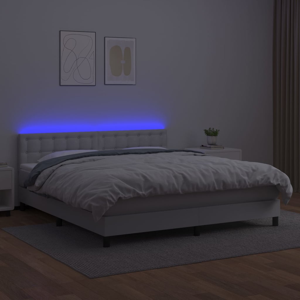 kontinentalseng med LED-lys 180x200 cm kunstlæder hvid
