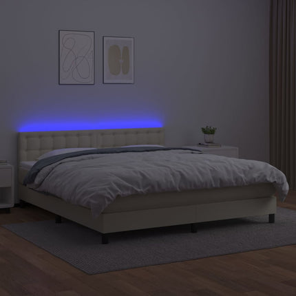 kontinentalseng med LED-lys 180x200 cm kunstlæder cremefarvet
