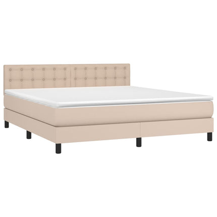 kontinentalseng LED-lys 180x200 cm kunstlæder cappuccinofarvet