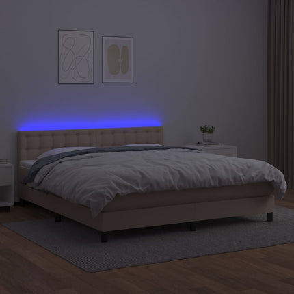 kontinentalseng LED-lys 180x200 cm kunstlæder cappuccinofarvet