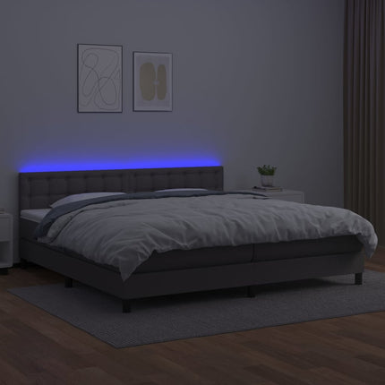 kontinentalseng med LED-lys 200x200 cm kunstlæder grå