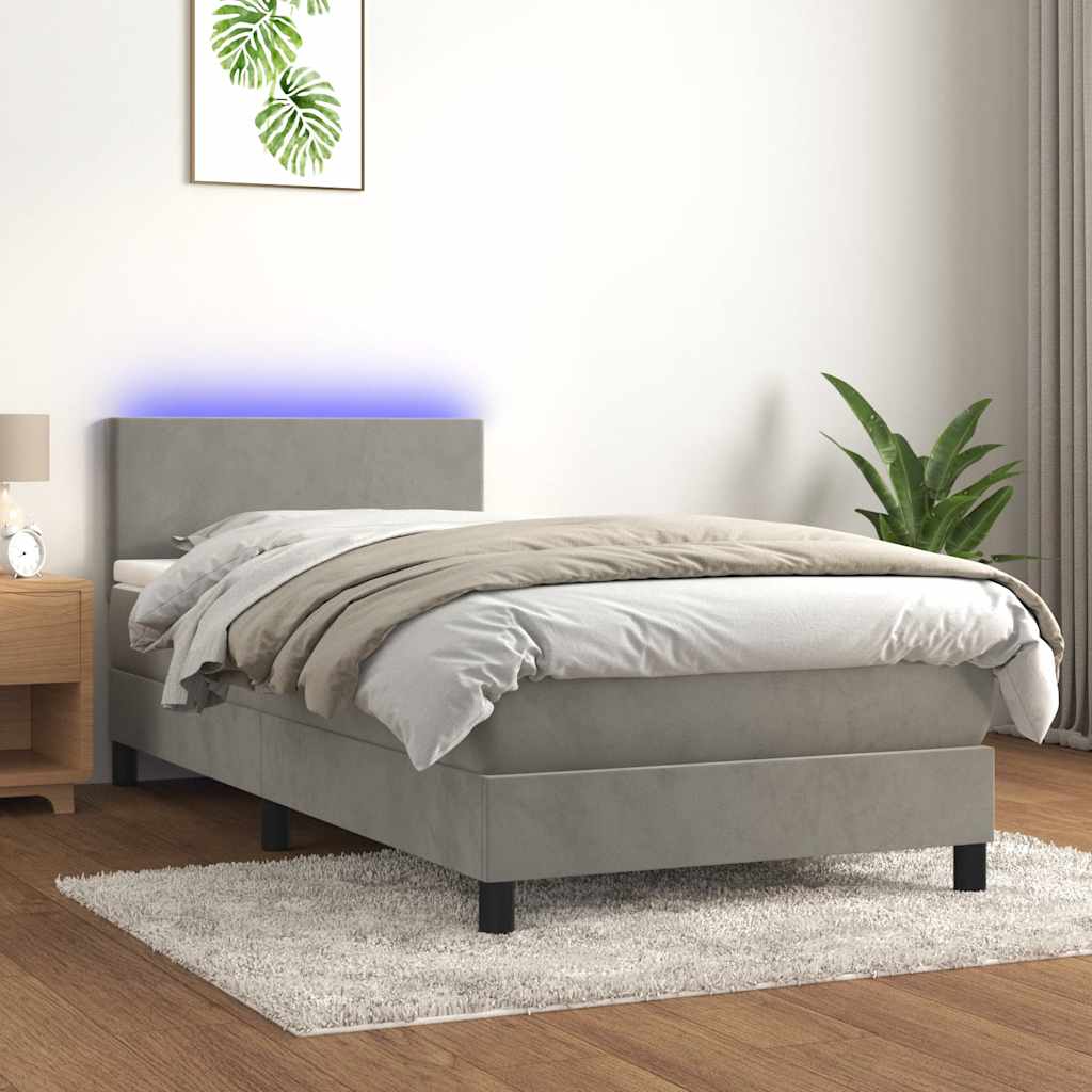 kontinentalseng med madras og LED-lys 80x200 cm velour lysegrå