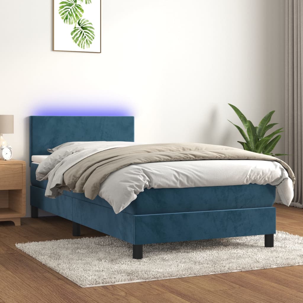 kontinentalseng med madras og LED-lys 80x200 cm velour mørkeblå
