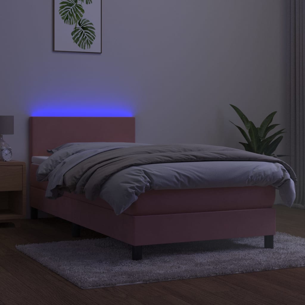 kontinentalseng med madras og LED-lys 90x190 cm fløjl lyserød