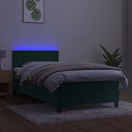 kontinentalseng med madras og LED-lys 90x200 cm fløjl mørkegrøn
