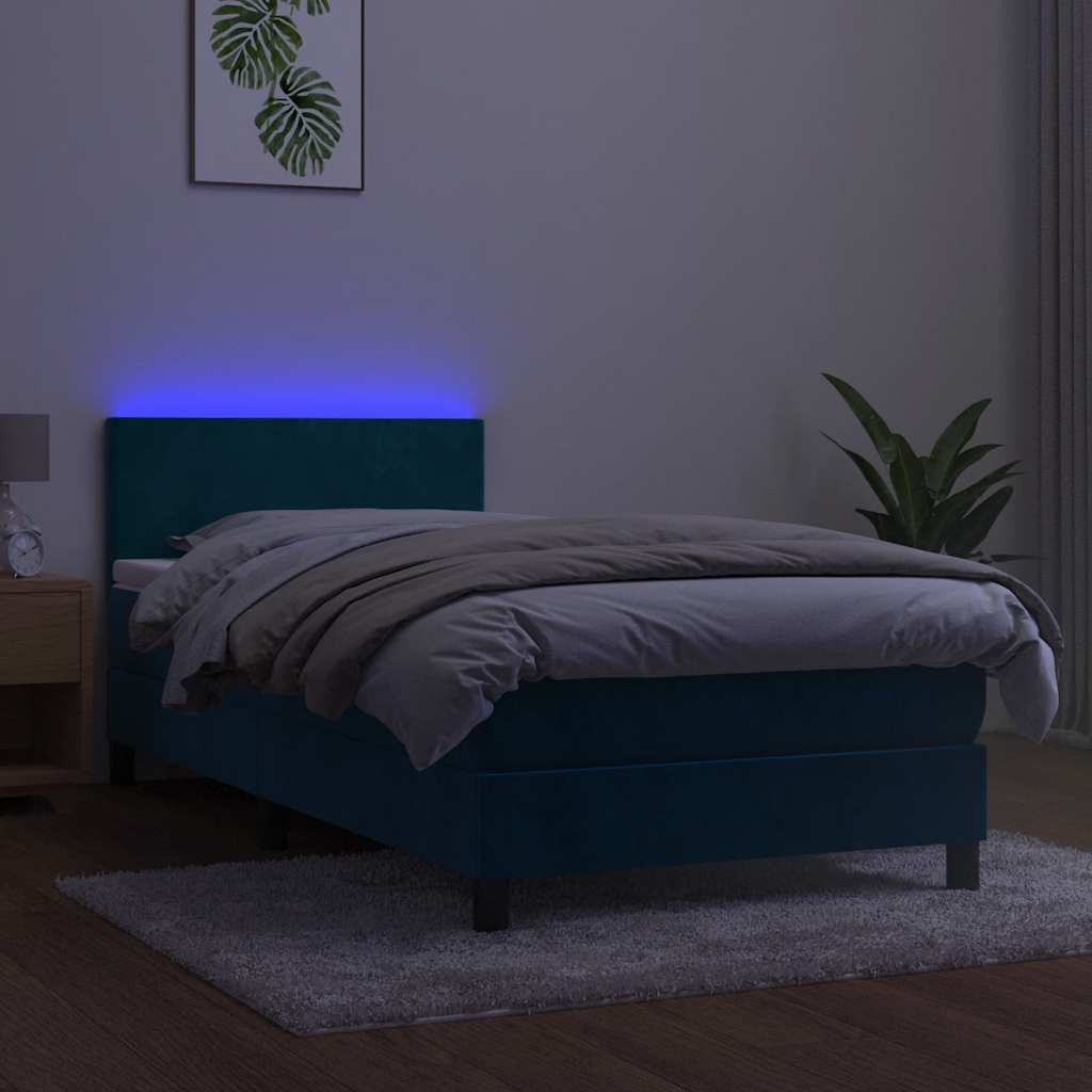 kontinentalseng med madras og LED-lys 90x200 cm fløjl mørkeblå
