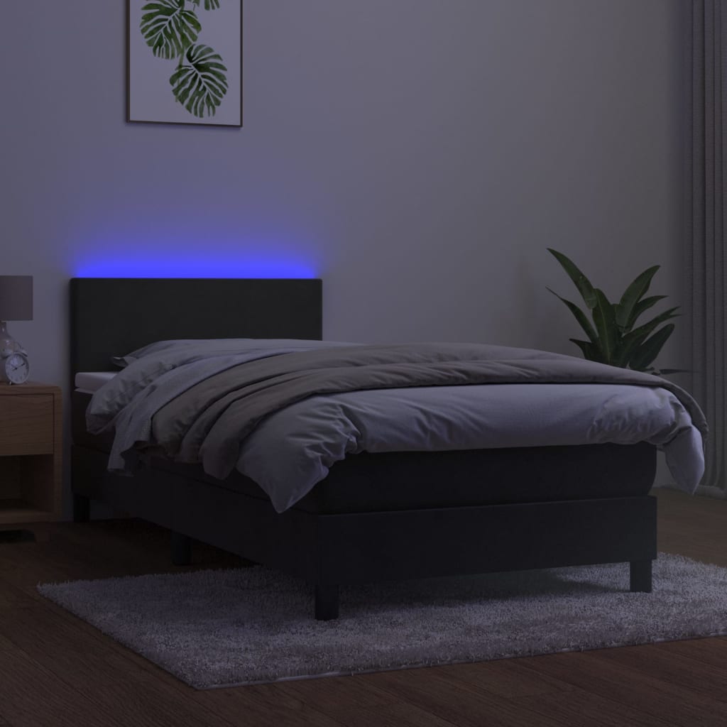 kontinentalseng med madras og LED-lys 100x200 cm fløjl mørkegrå