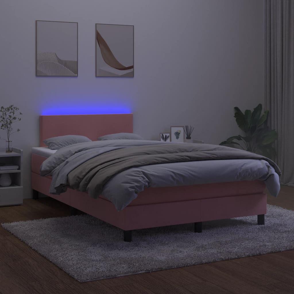 kontinentalseng med madras og LED-lys 120x200 cm fløjl lyserød