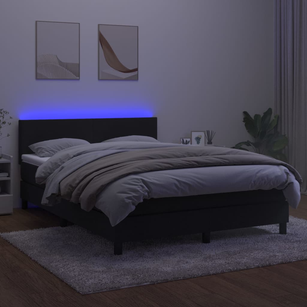 kontinentalseng med madras og LED-lys 140x190 cm fløjl sort