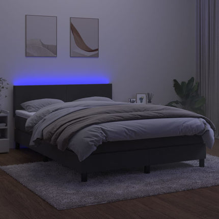 kontinentalseng med madras og LED-lys 140x200 cm fløjl mørkegrå