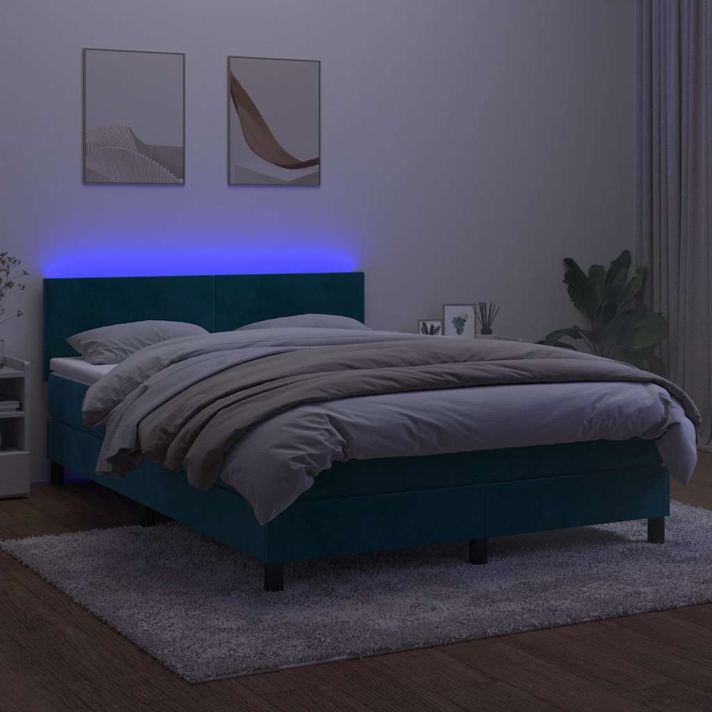 kontinentalseng med madras og LED-lys 140x200 cm fløjl mørkeblå