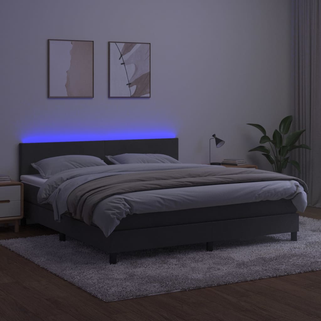 kontinentalseng med madras og LED-lys 160x200 cm fløjl mørkegrå