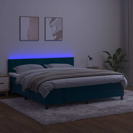 kontinentalseng med madras og LED-lys 160x200 cm fløjl mørkeblå