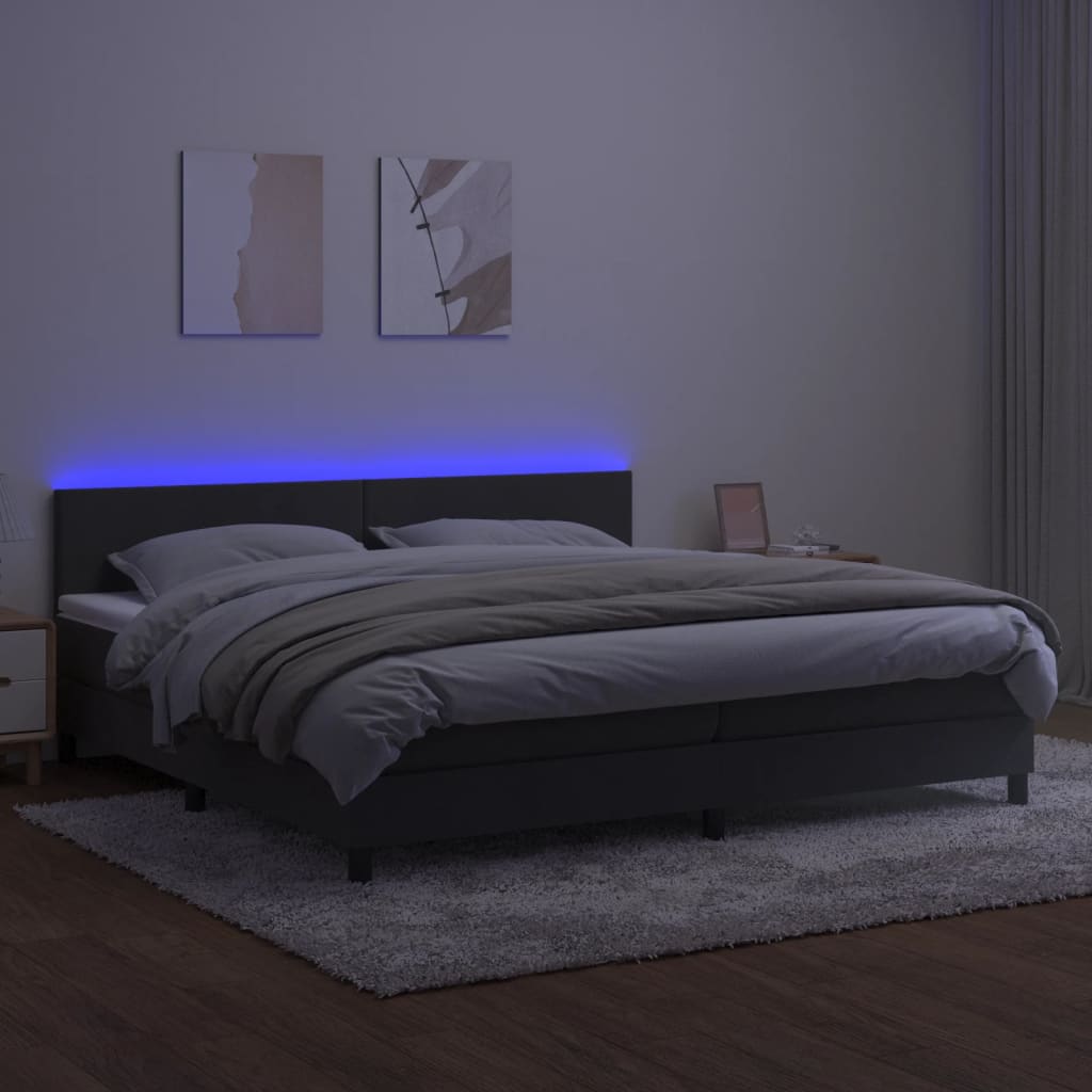 kontinentalseng med madras og LED-lys 200x200 cm fløjl mørkegrå