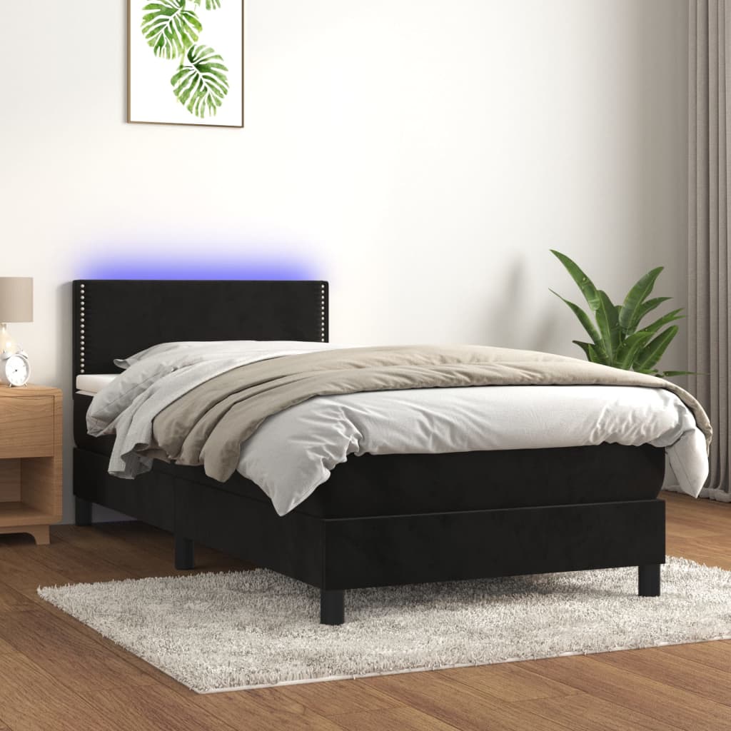 kontinentalseng med madras og LED-lys 90x190 cm fløjl sort