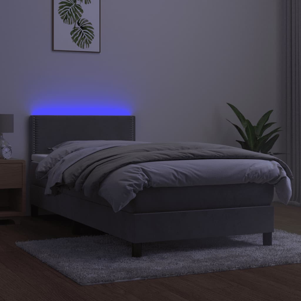 kontinentalseng med madras og LED-lys 90x200 cm fløjl lysegrå