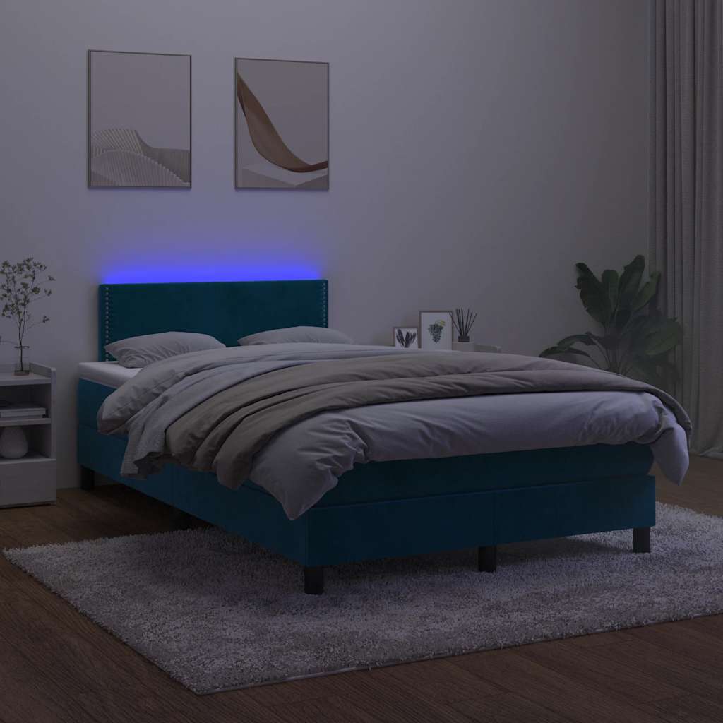 kontinentalseng med madras og LED-lys 120x200 cm fløjl mørkeblå