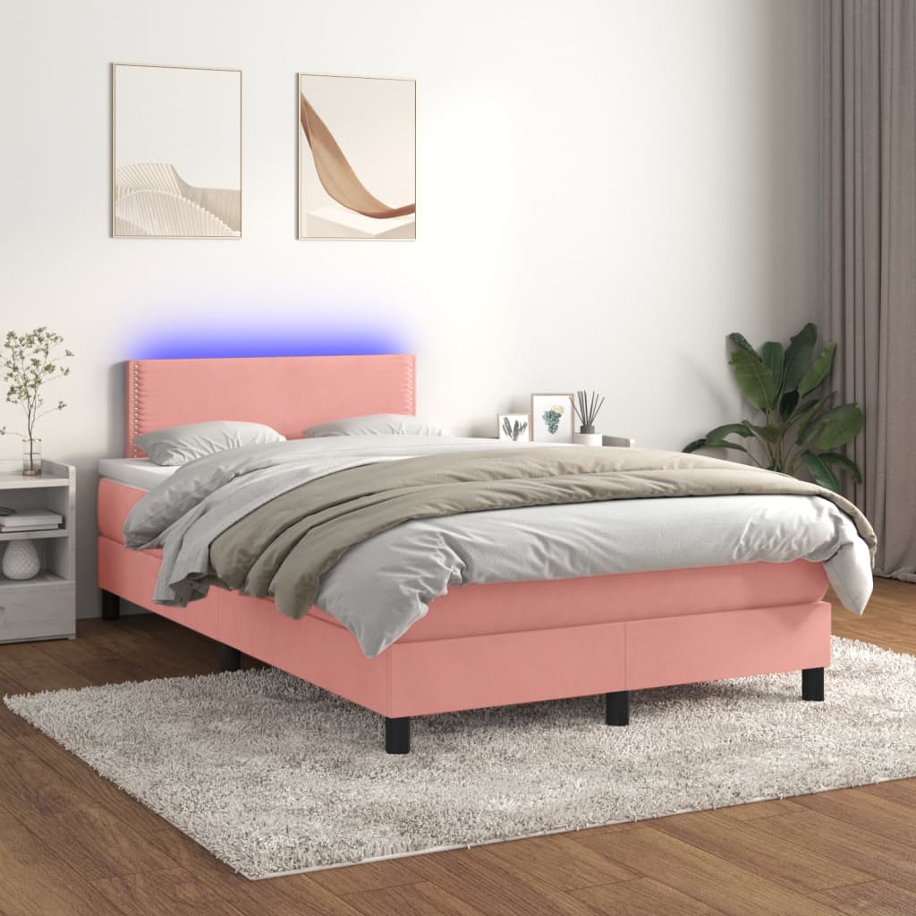 kontinentalseng med madras og LED-lys 120x200 cm fløjl lyserød